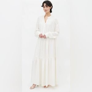 Anine Bing voluminous maxi silk dress cream polka dot medium